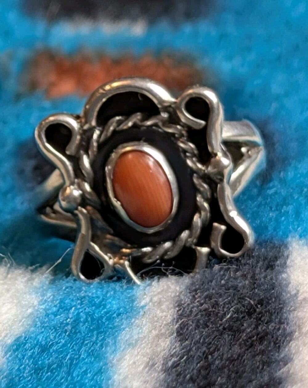 Vintage Southwestern Sterling Silver 925 Coral Ring Size 6.5